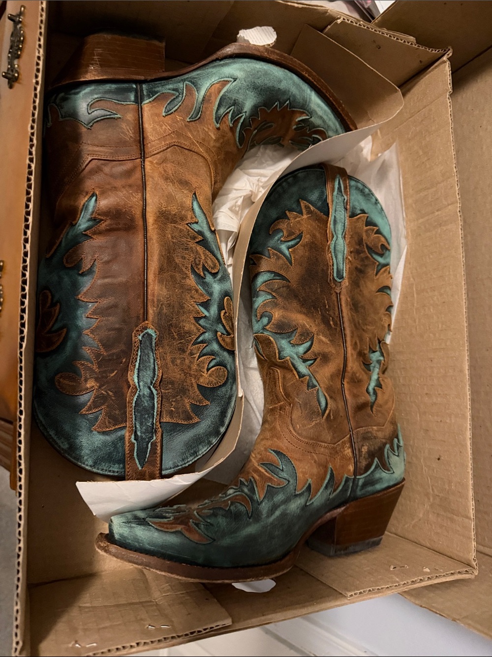 Dan Post Brown and Teal Western Heeled Boots